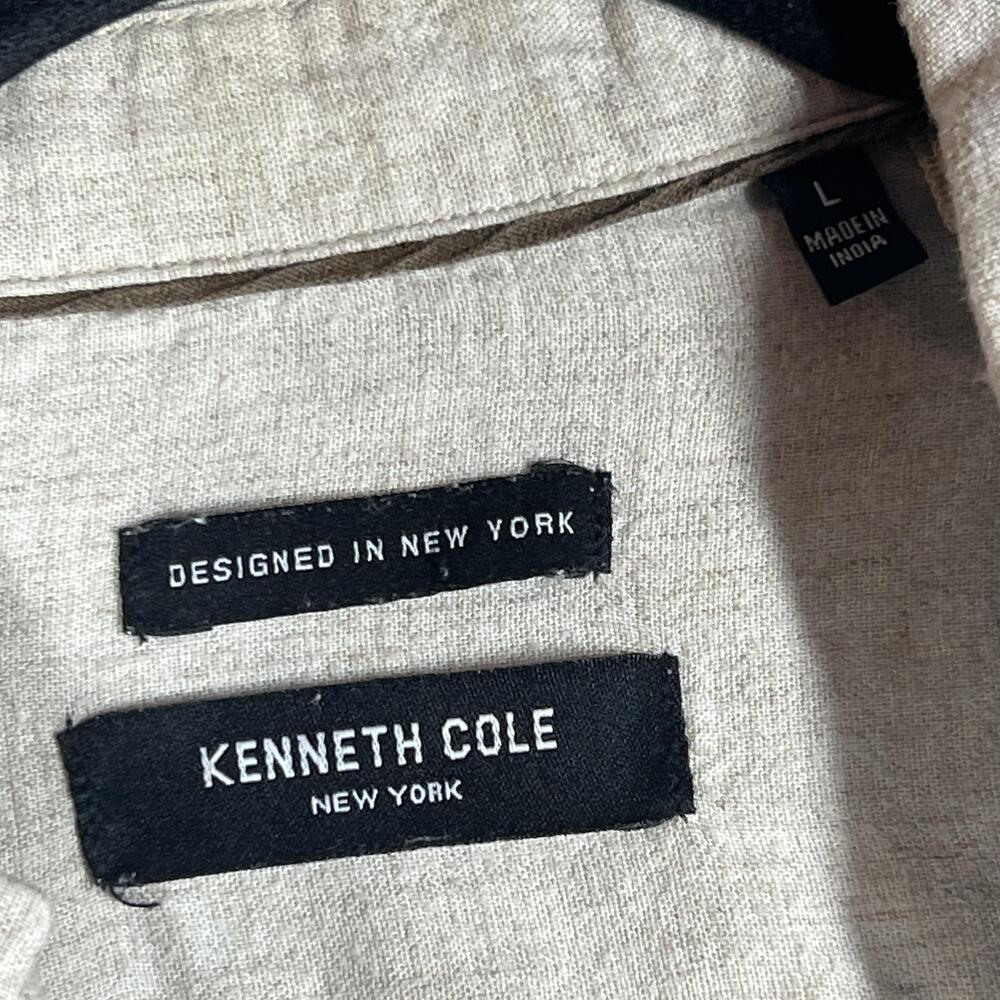 Kenneth Cole Shirt Mens L Beige Short Sleeve Button Up Linen Lyocell Pocket - Picture 3 of 8